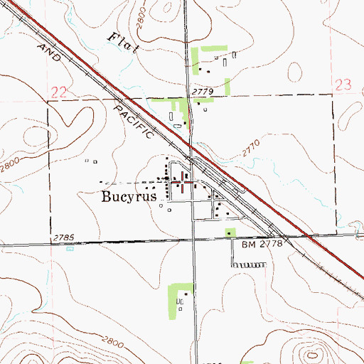 Topographic Map of Bucyrus, ND