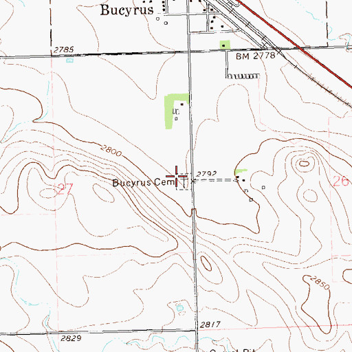 Topographic Map of Bucyrus Cemetery, ND