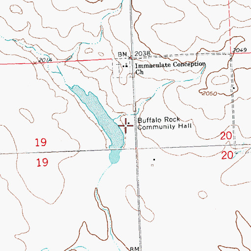 Topographic Map of Buffalo Rock Community Hall, ND