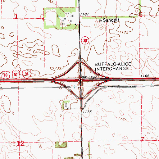 Topographic Map of Buffalo-Alice Interchange, ND