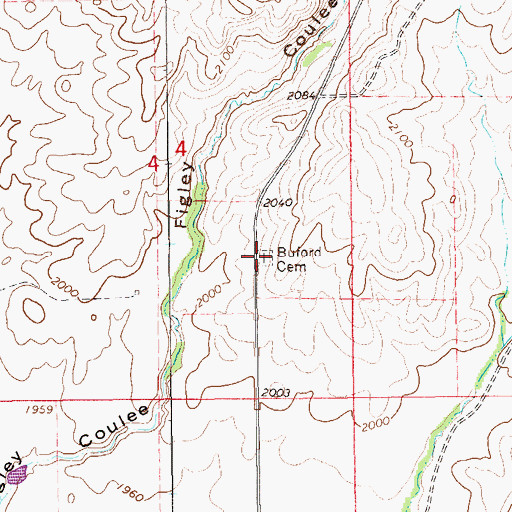 Topographic Map of Buford Cemetery, ND