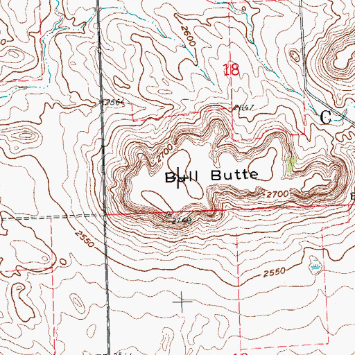 Topographic Map of Bull Butte, ND