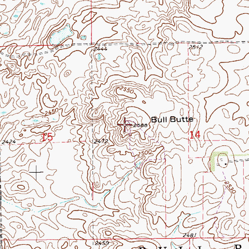 Topographic Map of Bull Butte, ND