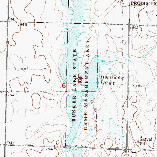 Topographic Map of Bunker Lake State Game Management Area, ND