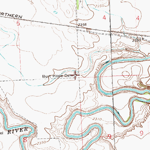 Topographic Map of Burt Hope Cemetery, ND