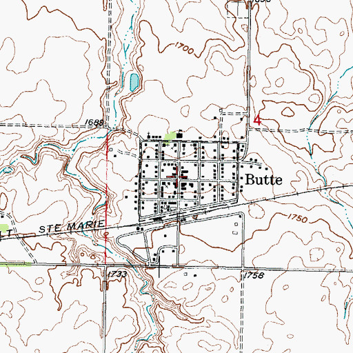 Topographic Map of Butte, ND