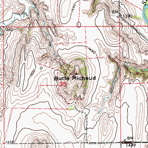 Topographic Map of Butte Michaud, ND