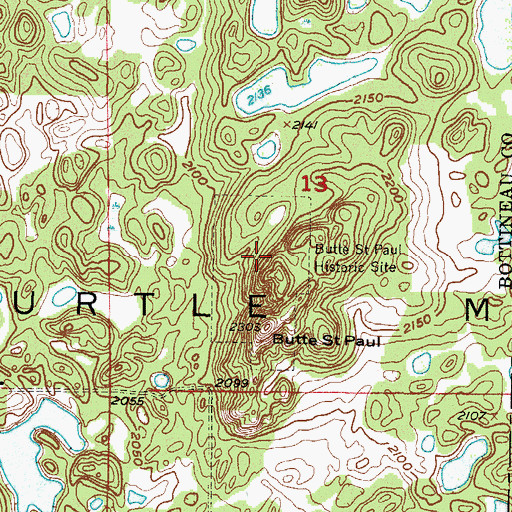 Topographic Map of Butte Saint Paul Historic Site, ND