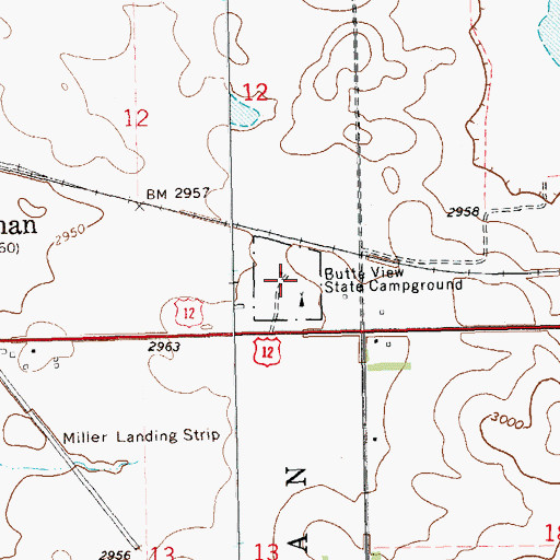 Topographic Map of Butte View State Campground, ND