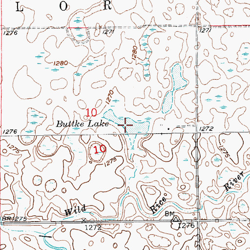 Topographic Map of Buttke Lake, ND