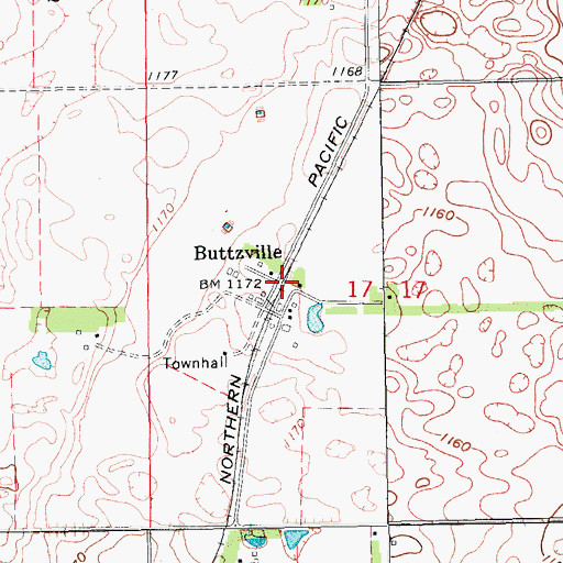 Topographic Map of Buttzville, ND