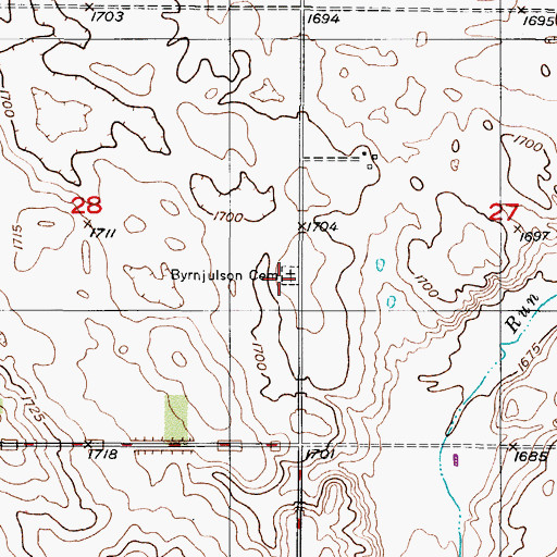 Topographic Map of Byrnjulson Cemetery, ND