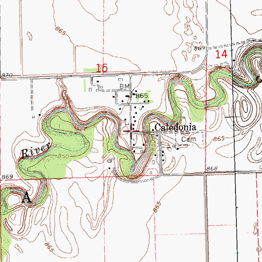 Topographic Map of Caledonia, ND