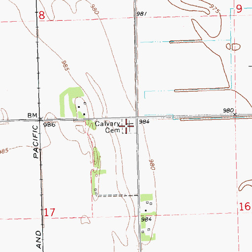 Topographic Map of Calvary Cemetery, ND