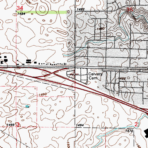 Topographic Map of Calvary Cemetery, ND