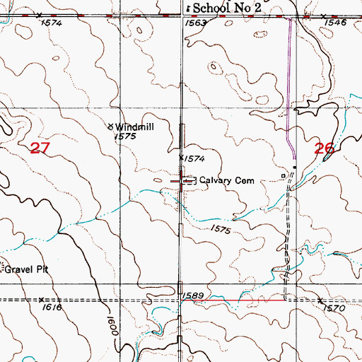 Topographic Map of Calvary Cemetery, ND