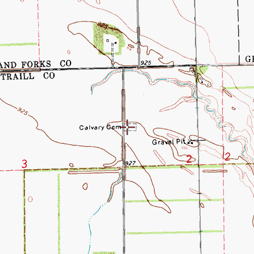 Topographic Map of Calvary Cemetery, ND