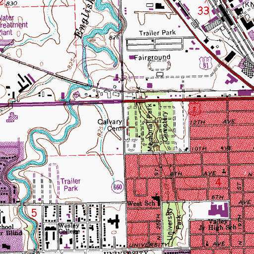 Topographic Map of Calvary Cemetery, ND