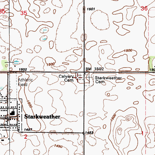 Topographic Map of Calvary Cemetery, ND