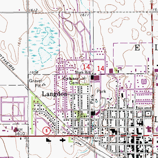 Topographic Map of Calvary Cemetery, ND