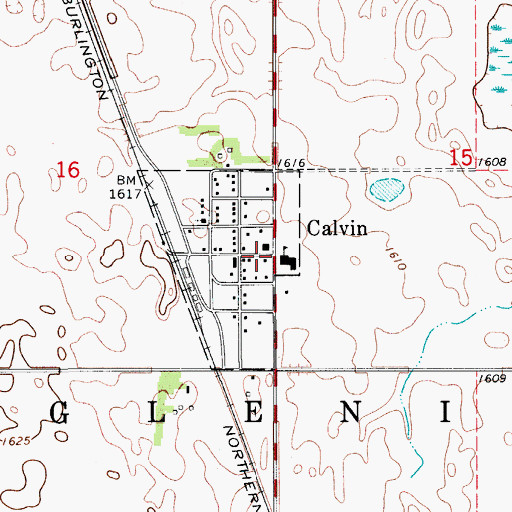 Topographic Map of Calvin, ND