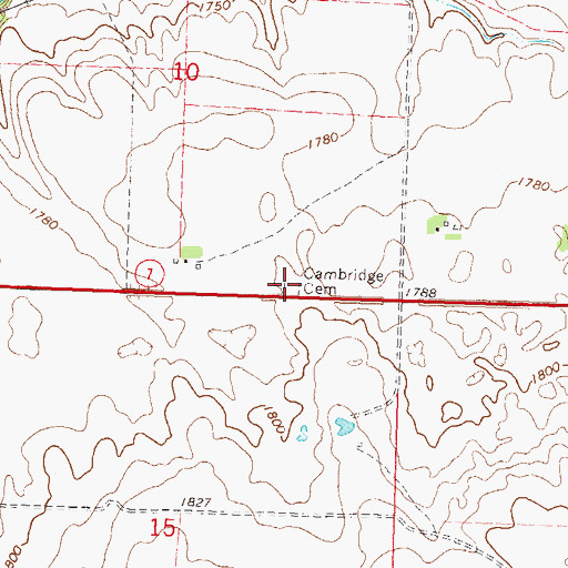Topographic Map of Cambridge Cemetery, ND