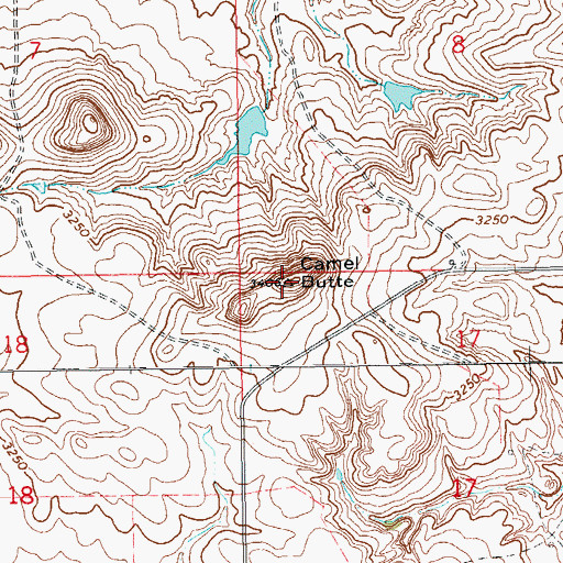 Topographic Map of Camel Butte, ND