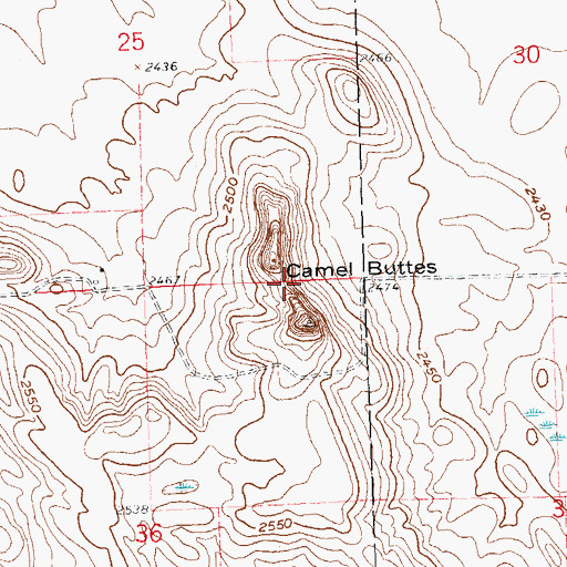 Topographic Map of Camel Buttes, ND