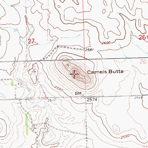 Topographic Map of Camels Butte, ND