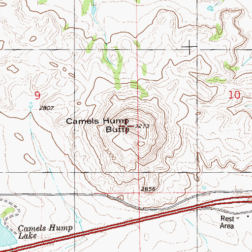 Topographic Map of Camels Hump Butte, ND