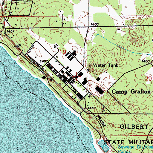 Topographic Map of Camp Grafton, ND