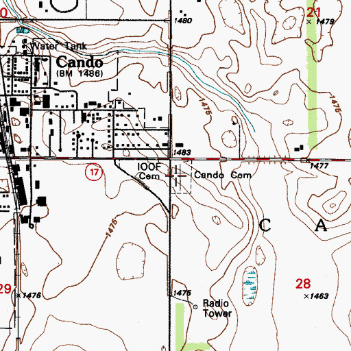 Topographic Map of Sacred Heart Catholic Cemetery, ND