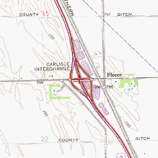 Topographic Map of Carlisle Interchange, ND