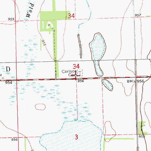 Topographic Map of Carlson Cemetery, ND