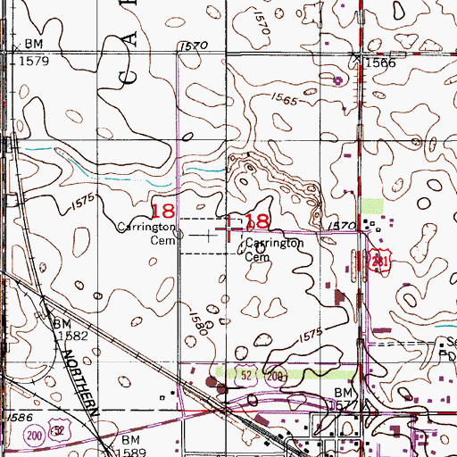 Topographic Map of Carrington Cemetery, ND