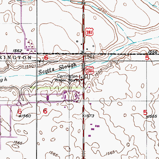 Topographic Map of Carrington Water Works, ND