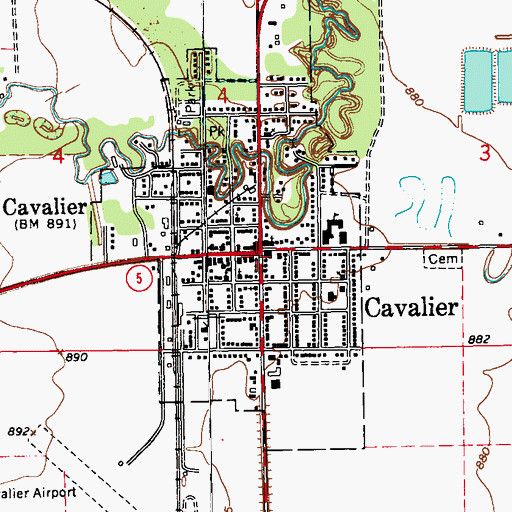 Topographic Map of Cavalier, ND