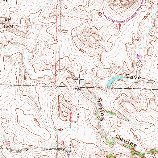 Topographic Map of Cave Coulee, ND
