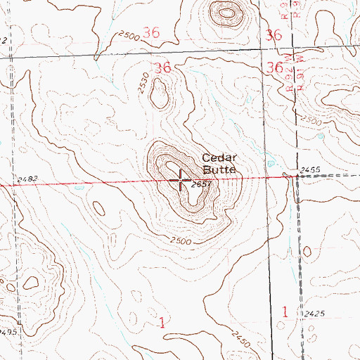 Topographic Map of Cedar Butte, ND