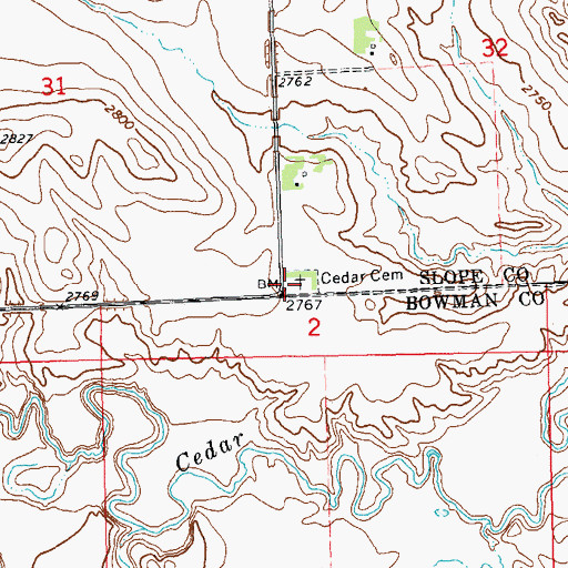 Topographic Map of Cedar Lutheran Cemetery, ND