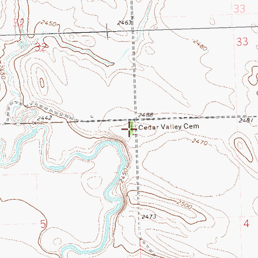 Topographic Map of Cedar Valley Cemetery, ND