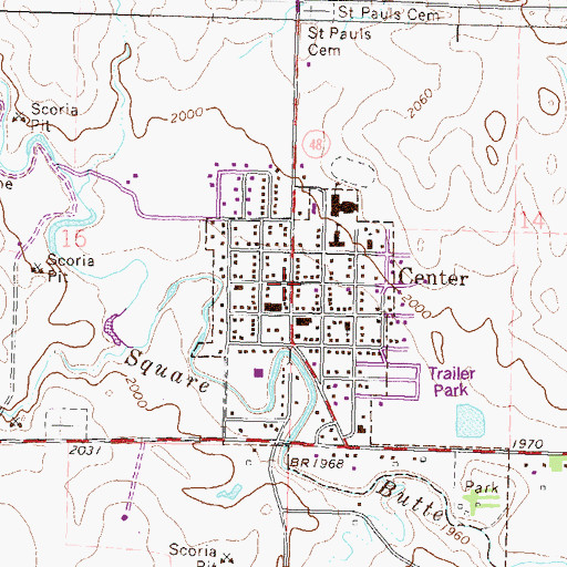 Topographic Map of Center, ND