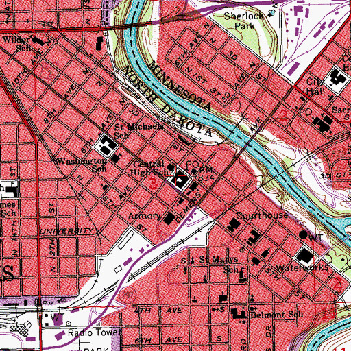 Topographic Map of Central High School, ND