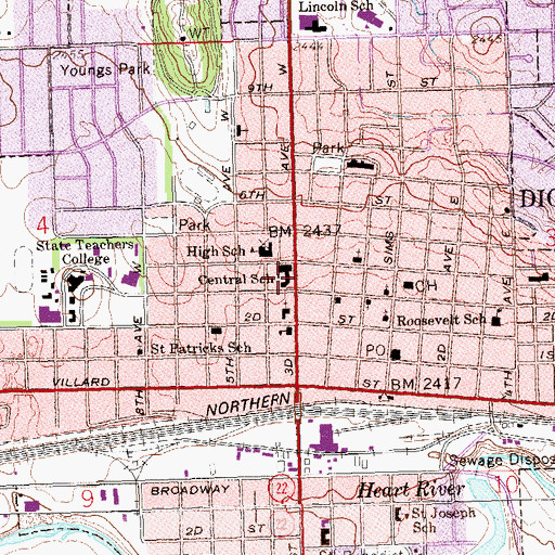 Topographic Map of P S Berg Elementary School, ND