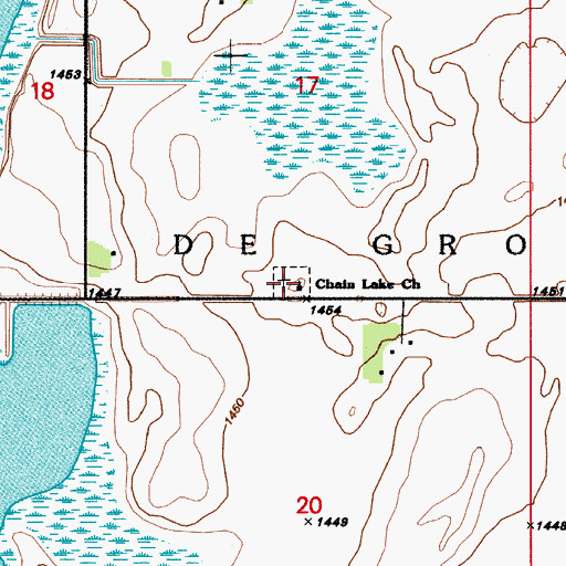 Topographic Map of Chain Lakes Church, ND