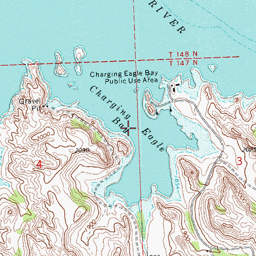 Topographic Map of Charging Eagle Bay, ND