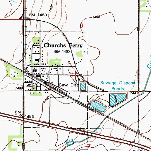 Topographic Map of Churchs Ferry, ND