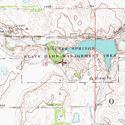 Topographic Map of Clausen Springs State Game Management Area, ND