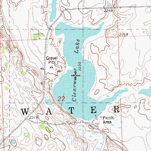 Topographic Map of Clearwater Lake, ND