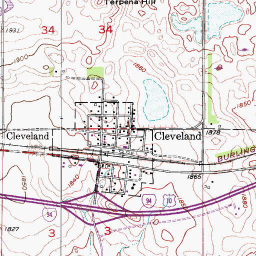 Topographic Map of Cleveland, ND